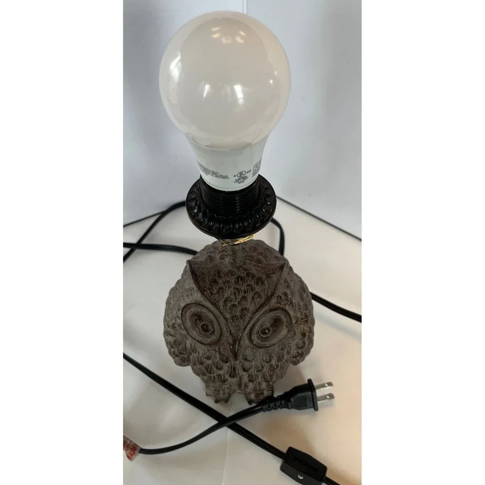Vintage Owl Lamp 1970s Retro Woodland Decor Textured Glaze Pleated Shade